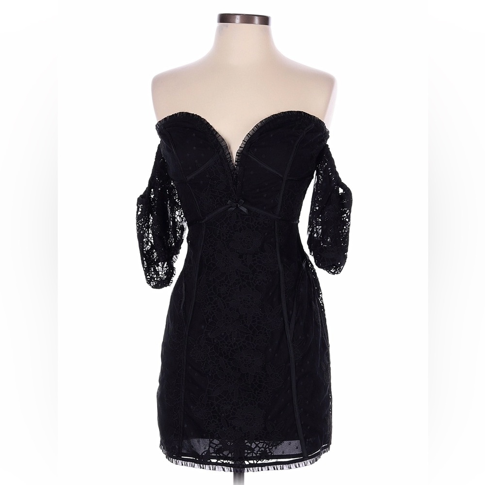 For Love & Lemons Black One-Shoulder Lace Cocktail Dress